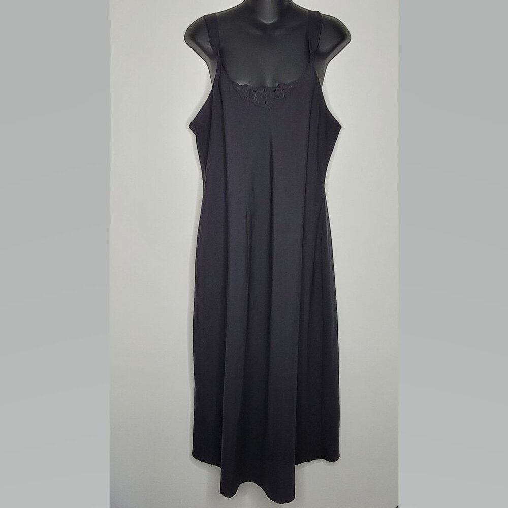 Vintage Vanity Fair Womens Sz 38 32"/44 Black Long Slip Nightgown USA Nightie